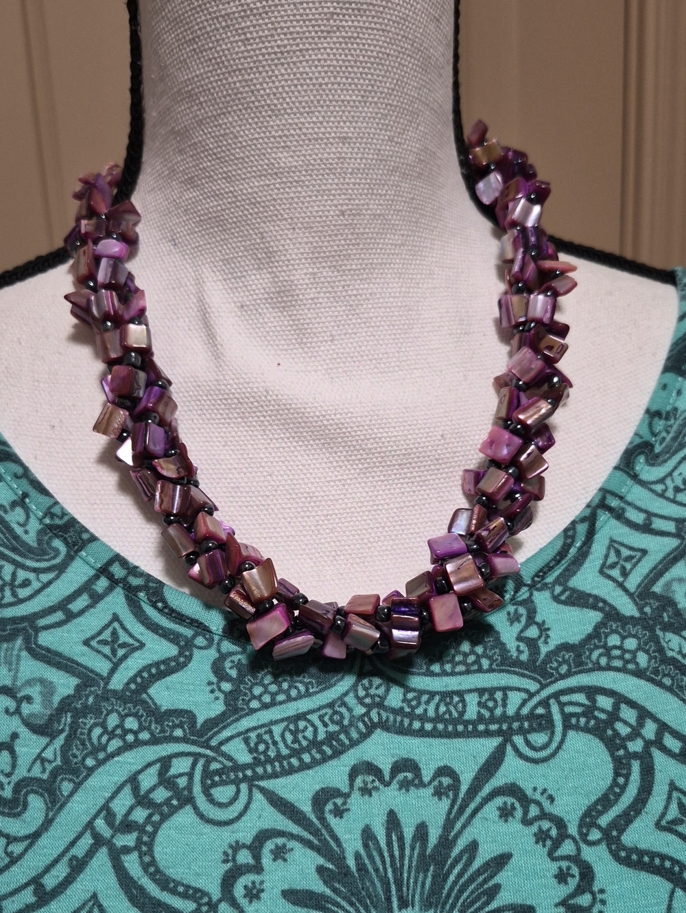 Purple Beaded Cluster Twist Necklace